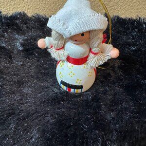 Vintage Denmark Handcrafted Wooden Girl Doll Christmas Ornament